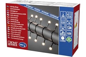 ‎KONSTSMIDE Konstsmide 3695-107 LED Globelichterkette mit kleinen runden Dioden / für Außen (IP44) / VDE geprüft / 24V Außentrafo / 160 warm weiße Dioden / schwarzes Kabel