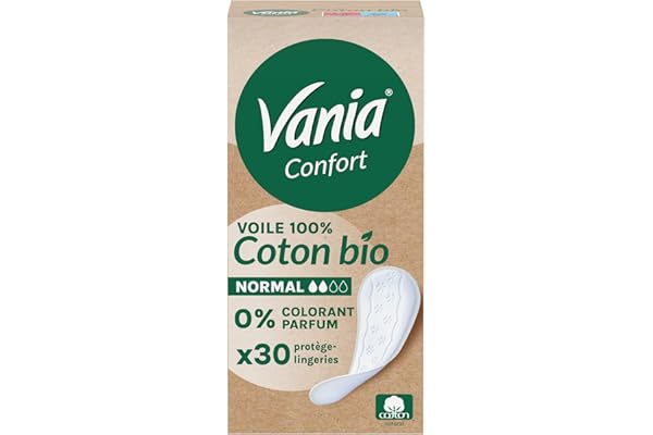 Vania – Protège-slips Confort Voile 100% Coton Bio Normal (boîte de 30) – Protège-lingeries sans parfum et sans colorant – Protection hygiénique respirante pour une sensation naturelle