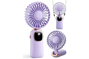 coldSky Portable Handheld Fan, 4000mAh Battery Operated 3 in 1 Multifunction Personal Travel Fan with Digital Display, 90° Foldable Desk Fan with Base, 5 Speed Lash Fan for Makeup/Commute/Office