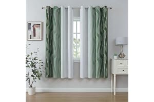 Gröna ombrégardiner med vågmönster och öljetter, 2-pack, 132 x 160 cm