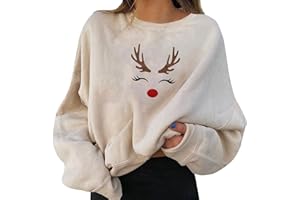 Weihnachtspullover Damen Lustig Weihnachtspulli Weihnachten Sweatshirt Warmes Print Langarmshirt Drucken Bluse Christmas Sweater Oberteils