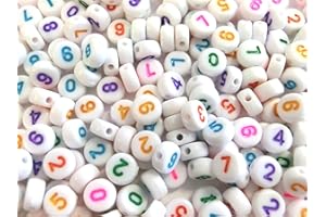BEADSVISION Zahlenperlen rund 7mm Perlen Zahlen Mix weiß bunt (200 Zahlenperlen weiß bunt #25)