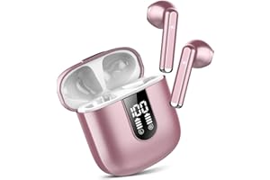 Jesebang Auriculares Inalámbricos, 2024 Auriculares Bluetooth 5.3 con HD Micrófono, Cascos Inalambricos Bluetooth con Potentes Altavoces de 13 mm, Sonido Melodioso, LED Pantalla, Oro Rosa