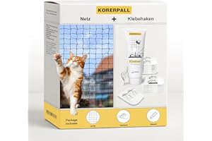 KORERPALL Katzennetz für Balkon+klebehaken oder Schraubhaken, Fenster katzenschutznetz mit hochfestem Nylon, balkonnetz für Katzen katzennetz ohne Bohren, katzennetz für Balkon (8x3m,Netz+Klebehaken)