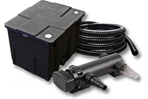 SunSun Kit Complet: CBF-350 Filtre de Bassin jusqu'à 12000 L Biologique, CUV-318 Lampe UV UVC Clarificateur avec 18W, 5m Tuyau 25 mm (1")