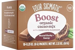 Mushroom Cacao Mix by Four Sigmatic | Organic Instant Cacao with Cordyceps, Ginger & Coconut | Supports Performance & Energy | Drink it or Bake with it | Vegan, Gluten-Free, Dairy-Free | 10 Count