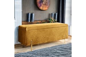 Harveys Living Ottoman Storage Box - Engineered Wood Luxurious Plain Plush Velvet Ottoman Storage Bench (Mustard, Plain)