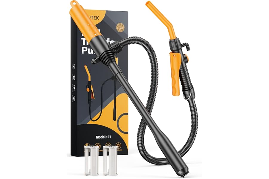 Fuel Transfer Pump, Battery Fuel Syphon Pump, Fuel Pump up to 2.6 GMP, Adjustable Flow & Leak-Proof 59-Inches Hose. Suitable for Transferring Gasoline, Diesel, and Water.