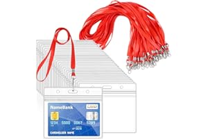 ROSSHINE 36pcs Red Lanyards for Neck with 36pcs Card Holder, Clear Plastic ID Card Holder and Lanyard, Horizontal Sealable Waterproof Name Badge Holders with Lanyard for ID Cards, Office, School, Bus Passes