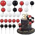 Gyufise 30Pcs Ball Cake Topper Decorations Mini Balloons Cake Topper Sticks Foam Balls Cake Picks Cake Topper Balls Cake Decorations for Wedding Party Birthday Cake Decorating Red Black White