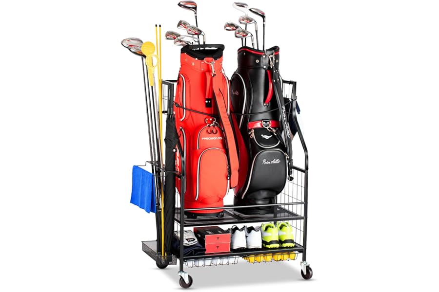EXTCCT Golf Bag Storage Organizer- Golf Bag Stand Fit for Golf Bags and Golf Clubs, Golf Balls, Golf Equipment Accessories, Extra Large Golf Bag Storage Rack for Garage