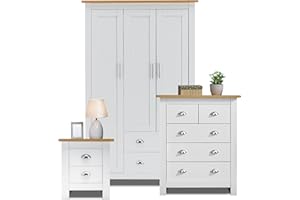 Blisswood Bedroom furniture Set 3 Door Wardrobe & 3+2 Drawer Chest of Drawer + 2 Drawer Bedside Table Cabinet Bedroom Furniture Set for Bedroom Storage Furniture Set (White & Oak)