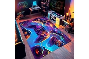 Xisnuient Alfombra Habitacion Juvenil Niños Alfombra Gamer Suelo 3D Neón Hip Hop Multicolor Graffiti Gamepad Gamer Hombres Adolescente Alfombras área Salón Infantil Videojuego Rug Mat (Grey,80x120cm)