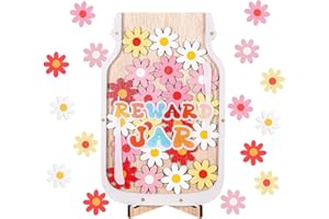 YSBCNK 1Pcs Reward Jar, Star Jar Reward System, Reward Jars for Children, Wooden Colorful Flower Reward Jar for Children's Behavior for Home School Classroom Teacher Parent