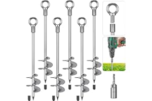 Insaga Tent Peg, 45cm Heavy Duty Ground Anchor Large Metal Earth Stake Spiral Blade Screw in Trampolines Spike for Swing Set/Camping/Shed/Dog/Carport with Fixed Eyelet, 6 Pack