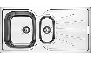 RUMO RELIABLE & MODERN RUMO Sole 1.5 Bowl Stainless Steel Kitchen Sink Reversible with Drainer One & Half Bowl 965mm x 500mm Inset Includes Wastes & Plumbing Kit Life Time Warranty