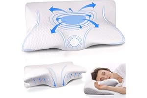 PQETBV Almohada Cervical de Espuma Viscoelastica, Almohada Cervical Ortopédica para Dolor de Hombros, Almohadas Ergonómico para Dormir de Lado y Boca Arriba(Blanco)