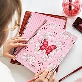 A4 Spiralli Karton Kapak 2&rsquo;li Set &Ccedil;izgili Okul Defteri 80 yaprak, Ders Programlı Pembe Kelebek