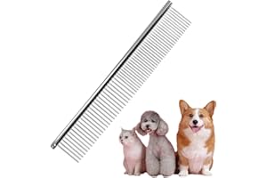 MELGO Dog Comb, Cat Comb, Stainless Steel Grooming Comb for Large, Medium and Small Dogs and Cats with Tangled Short/Long Hair (19 * 3.3cm, Silver)
