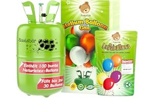 Helium Gasflasche + 100 Luftballons ÖKO-TEST "SEHR GUT" • für ca. 30 Ballons ✓ garantierte 200l Ballongas ✓ Ballons MADE IN EU ✓ Helium Balloon Gas • praktisches Füllsystem für Party, Geburtstag uvm.