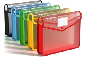 UMRIOX A4 Plastic Wallets, 5 Pcs Popper Wallet Plastic Document Folder Premium Pockets Files Envelope for School Office Home, with Snap Closure and Card Slot