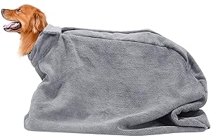 Morezi Dog Bathrobe Towel, Dry Fast Dog Bag, Microfibre Fast Drying Super Absorbent Pet Dog Cat Bath Robe Towel - LightGray - Medium Plus