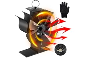 UNISOPH Ventilador De Leña Leña Alimentado, Ventilador De Estufa 8 Palas Ventiladores Para, Operación Silencioso Automático Estufas de Leña Ventilador Circulación de Aire Caliente con Aislamiento Guantes