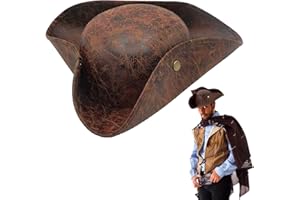QKEINV Brown Pirate Hat for Adult, Pirate Accessories for Men Women, Tricorn Hat Pirates Cap, Halloween Costume Accessories, Fancy Dress Colonial Medieval Accessory for Pirates Theme Party Halloween Cosplay