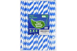 Lives on Green Pajitas de papel desechables a rayas azules para beber 19,7 cm, 100 unidades, compostables, para cócteles, café, zumos