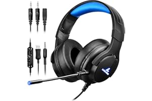LYCANDER Gaming Headset with Microphone LED Light, 3.5mm input - for PC, PS4, Xbox One, Nintendo Switch and more (Intermediate - Black/Blue)