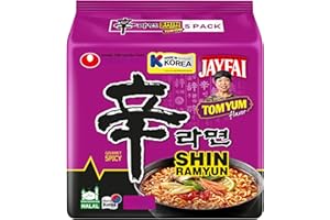 EDE GROUP Nongshim Shin Ramyun Korean Tom Yum Noodles Pack of 5 (123g Each) - Hot & Sour Instant Ramen Soup for Quick Meals & Noodles