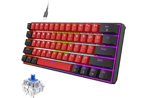 Snpurdiri Wired Mechanical Gaming Keyboard, 60% Size, LED Backlight, 61 Keys, Small Wired Office Keyboard for Windows Laptop/PC, Mac (Black-Red, Blue Switches)