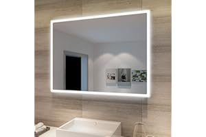 SONNI Espejo de Baño con Luz LED 80x60cm Blanco Frío IP44 Espejo de Pared de Ahorro de Energía