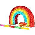 Fax Potato Rainbow Pinata, Rainbow Buster Stick and Blindfold Set (W53 x D9 x H36cm) Fill Your Own Kids Large Party Supplies Themed Birthday Fun Decoration Pinata for Kids Parties & Games