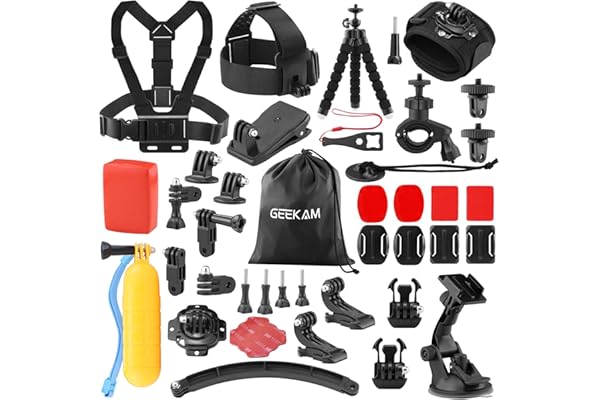 GeeKam Kit Accessoires Caméra Sport, Compatible avec GoPro, AKASO, Campark, Crosstour, APEMAN, COOAU, Apexcam, WOLFANG, Surfola, SJCAM