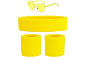 CARNAVALIFE Cinta Pelo Deporte Muñequera para Gym y Gafas de Corazon Años 80 para Disfraz Años 80 Mujer Adulto Niña, Accesorios Años 80 Color Neon, Bandas Cintas de Sudor Deportiva
