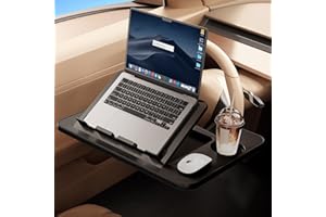 WISFISSH 3 in1 Car Steering Wheel Tray Table for Laptop, Height Adjustable Car Table Tray for Driver, Car Food Tray with Drinks Holder,Multipurpose Travel Car Accessories for Long Road Trips-Black