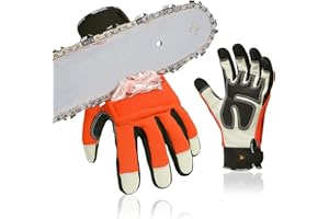 VGO... Vgo rękawice do piły łańcuchowej, 12-warstwowa ochrona pił, skóra bydlęca rękawice robocze (rozmiar L, pomarańczowy, CA9759CS)