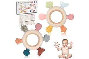 DZPUHUOJZ 2 Pack Teething Ring Toys for Baby, Silicone BPA Free Teether 0 3 6 12 Months, Teething Relief Chew Toys for Toddler Infant Christmas Birthday