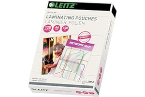 Leitz Film de plastification à chaud, A6, paquet de 100, brillant, transparent, épaisseur de film 125 mic, 33806