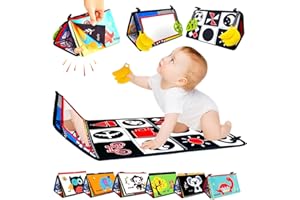 xwin sportseries Tummy Time Mirror and Playmat for Babies - High Contrast Cloth Book with Crinkle Sounds and Soft Teether, Montessori Sensory Toy for Newborns 0-12 Months