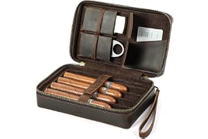 Contacts Bärbar rese-humidor med cigarrskärare och tändarfack, läder 4 cigarrfodral (inga tillbehör/cigarr), multifunktionell organiseringslåda för cigarr med handledsrem