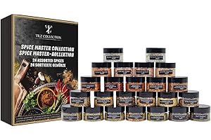 TILZ Kräuter-Gewürz- und Gewürzdosen-Set, 24 Kräuter- und Gewürze-Set, verschiedene Kräutergläser, Gewürze zum Kochen, Kunststoffdosen mit Deckel, Kräutergewürze, Reiben für Fleisch, Fisch und Gemüse