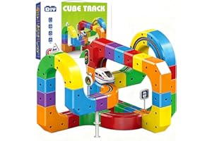 PRYZOQ Clickrail Electric Train Set, DIY Cube Track Building Set,Flexible Race Track, Magnetic Train Track Set for Kids, Gravity-Defying Motorized Car & Rail Cube Building Toy (81 Pcs)