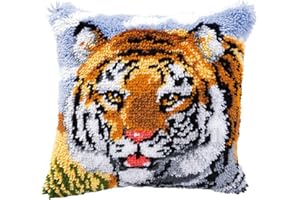 Vervaco Knüpfkissen Set Deko Kissenbezug Knüpfset für Anfänger TIGER Basteln Erwachsene Kreativ DIY Handarbeit Set Kissen zum Selber Knüpfe ca. 40 x 40 cm Latch Hook Kit Knüpfhaken Set Kissen