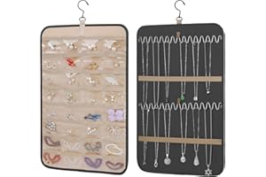 TREETDOBV Rotolo Portaoggetti per Gioielli da Appendere con Gancio Girevole a 360 Gradi, Porta Collane a Doppia Faccia Organizzatore per Catene di Gioielli con Grandi Tasche con(58 cm / 22,7 pollici nero)