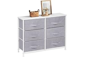 JOOLI H Chest of Drawers, 6 Fabric Drawers Storage Unit with Wooden Top and Metal Frame, Cloth Storage Organizer for Bedroom Living Room Closet Hallway, Grey