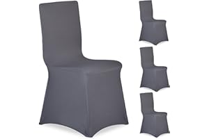 Relaxdays 4 Fundas Sillas, Forros Elásticos Asientos, sin Reposabrazos, Decorativos, Bodas, Eventos, Antracita