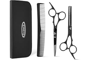ECENCE Set de coupe avec ciseaux professionnels et étui - ciseaux de coiffure en acier inoxydable, ciseaux à effiler et peigne - pour coupe et styling