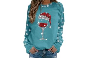 Gezqieunk Christmas Jumpers for Women Uk Glitter Xmas Printed Sweatshirt Long Sleeve Crewneck Sweaters Winter Oversized Pullover Novelty Funny Graphic Tops